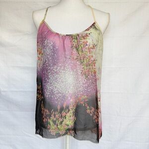 Daytrip Womens Floral Sheer Halter Cami Lace Back Fairy Cottagecore Size Small